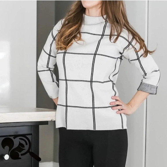Tahari windowpane high neck sweater - Picture 9 of 10